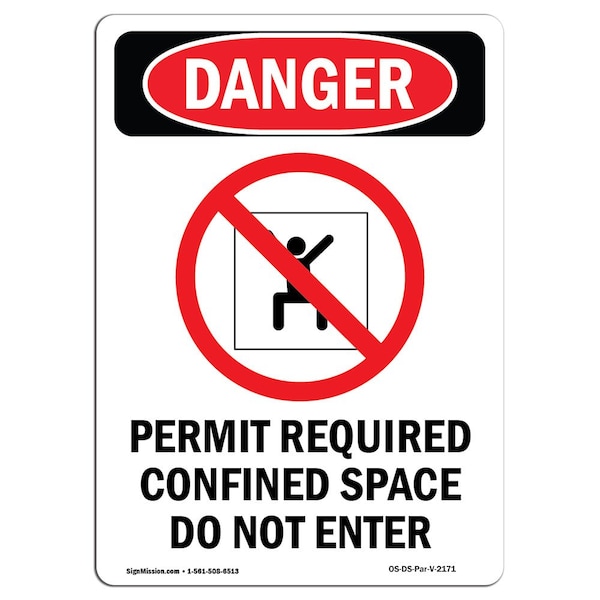 Signmission OSHA Danger Sign, 10" Height, Rigid Plastic, Portrait Permit Required, Portrait, V-2171 OS-DS-P-710-V-2171 - main